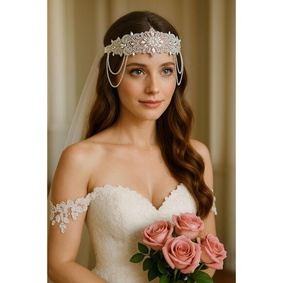 1920s Flapper Headpiece Vintage Rhinestone Bead Headband for Women - Picture 3 of 7